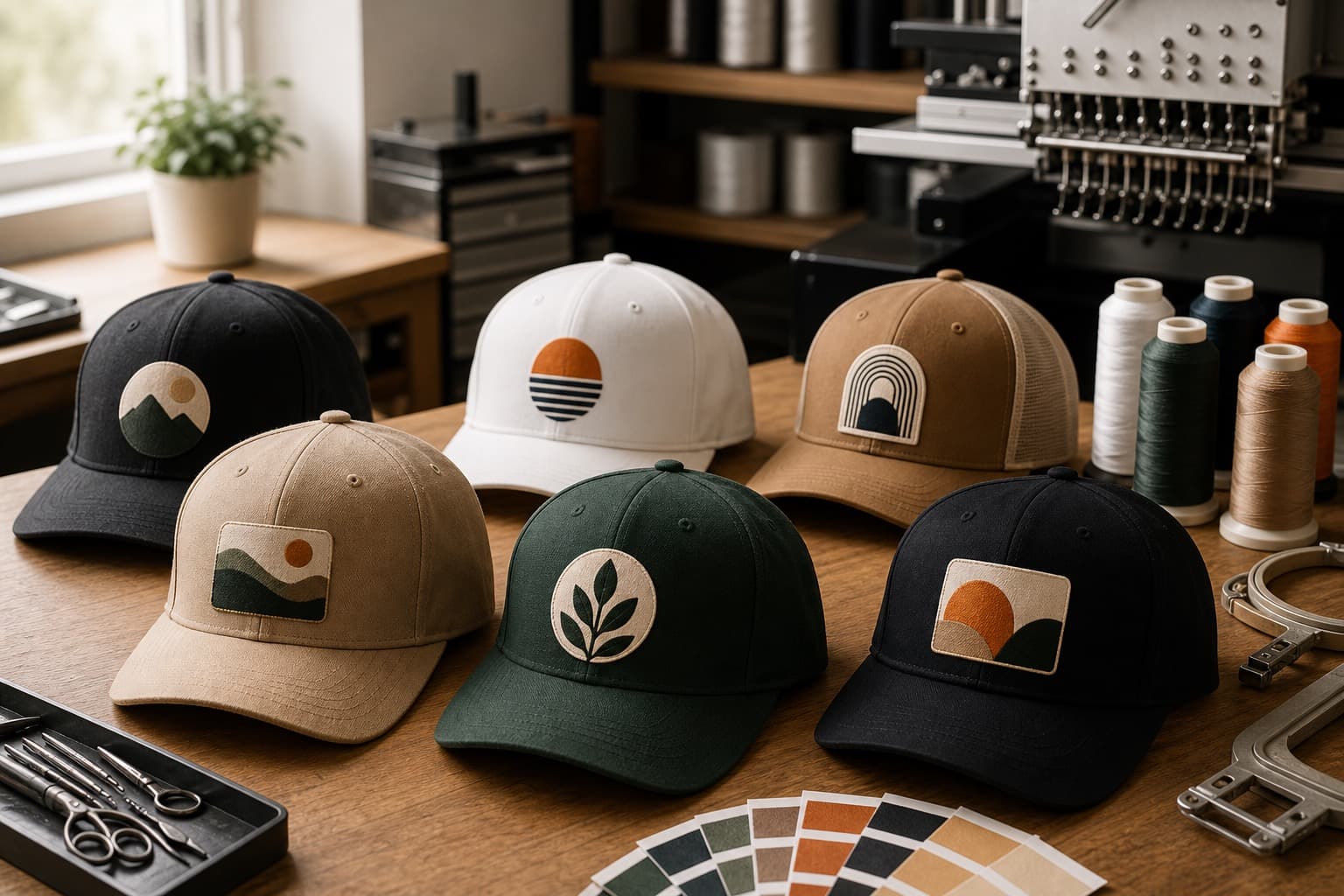 Custom hats with embroidered and printed logos
